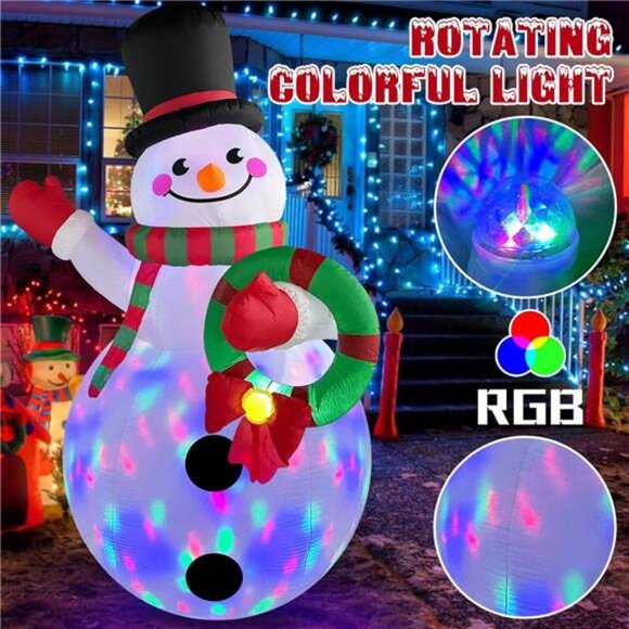 6 FT Inflatable Snowman with Rotating LED Lights, Outdoor Xmas Yard Decoration - Picture 2 of 7